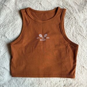Burnt Orange Ribbed High Neck Cropped Tank Top